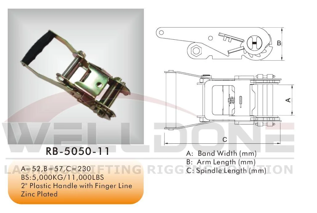 2inch 50mm 3t 4t 5t 5000kg Plastic Finger Line Handle Ratchet Buckle for Tie Down Strap