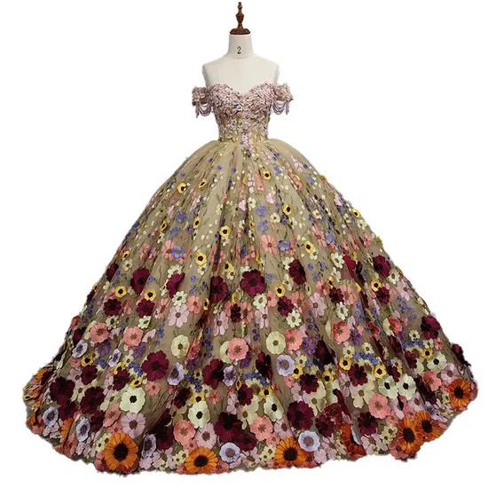 Schulterfreies rosa Braut-Ballkleid, Spitze, Tüll, Quinceanera-Kleider Z3032